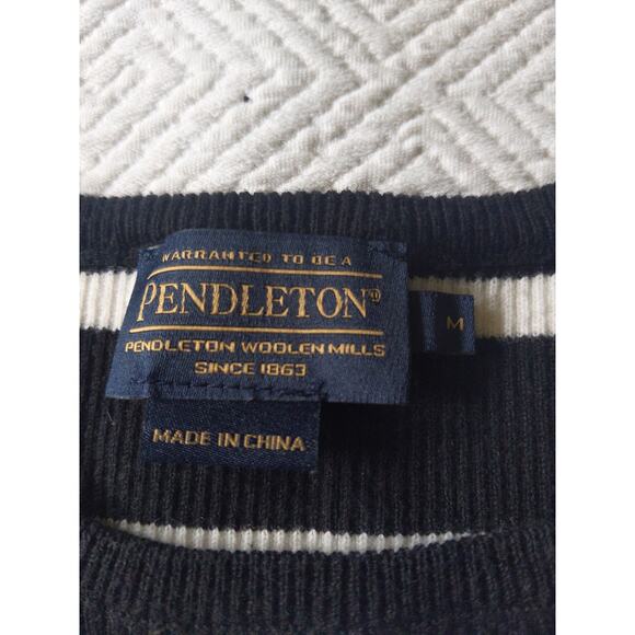 PENDLETON Black White Striped Long Sleeve Top Ribbed Cotton Parisian Chic M - Picture 3 of 6